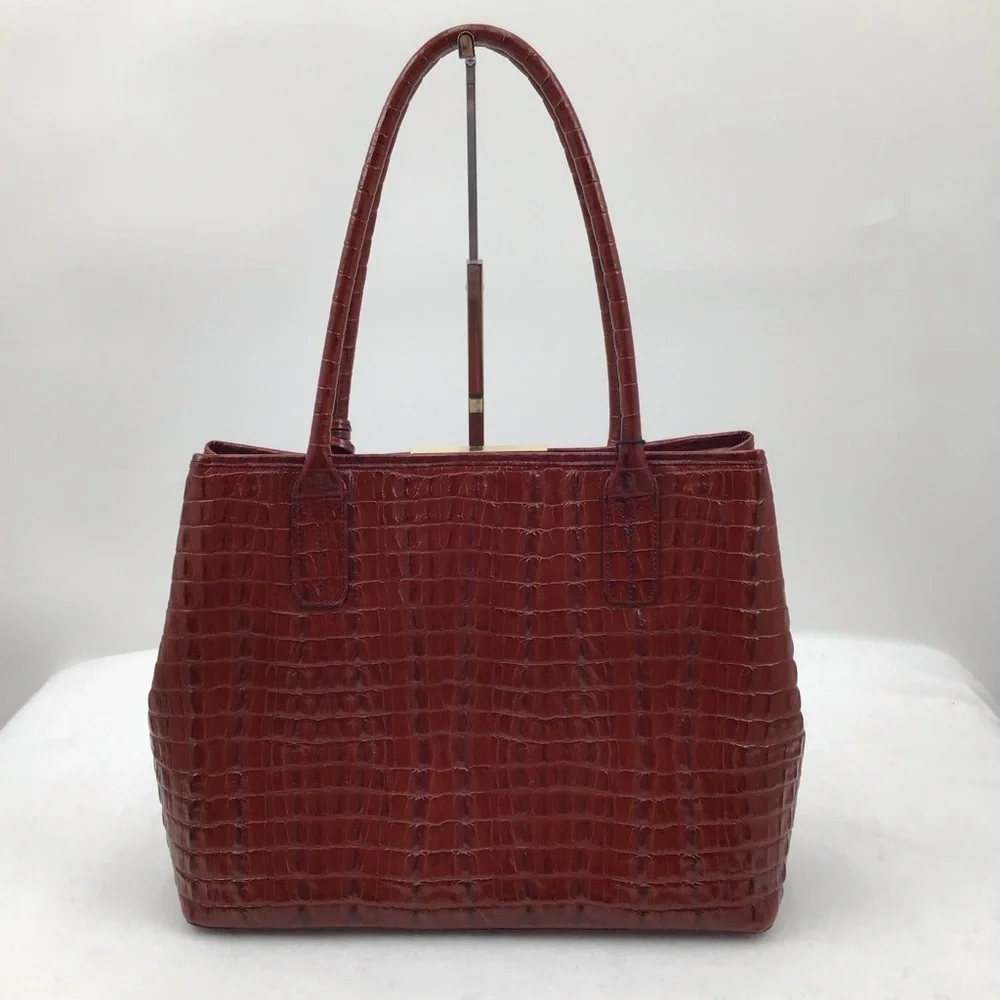 Brahmin Brown Crocodile-Embossed  Any Time Tote Bag with Tassle